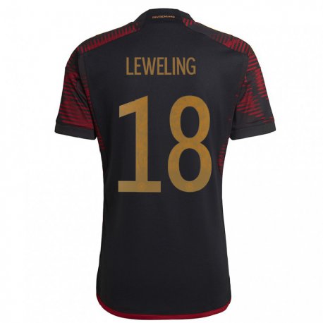 Kandiny Herren Deutsche Jamie Leweling #18 Schwarz Kastanienbraun Auswärtstrikot Trikot 22-24 T-shirt