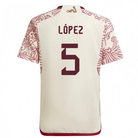 Kandiny Herren Mexikanische Jimena Lopez #5 Wunder Weiß Rot Auswärtstrikot Trikot 22-24 T-shirt