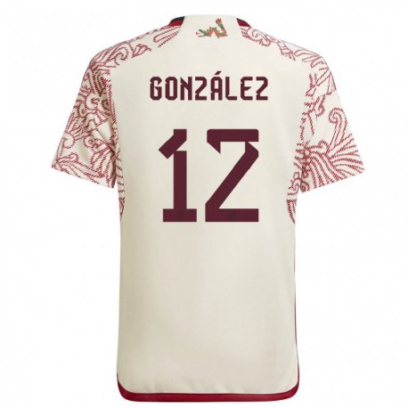 Kandiny Herren Mexikanische Itzel Gonzalez #12 Wunder Weiß Rot Auswärtstrikot Trikot 22-24 T-shirt