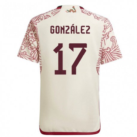 Kandiny Herren Mexikanische Alison Gonzalez #17 Wunder Weiß Rot Auswärtstrikot Trikot 22-24 T-shirt
