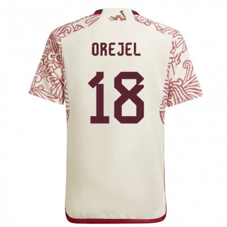 Kandiny Herren Mexikanische Jocelyn Orejel #18 Wunder Weiß Rot Auswärtstrikot Trikot 22-24 T-shirt