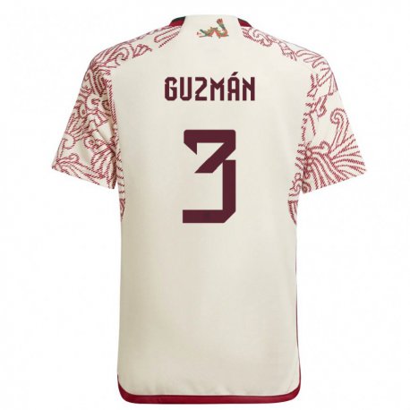 Kandiny Herren Mexikanische Victor Guzman #3 Wunder Weiß Rot Auswärtstrikot Trikot 22-24 T-shirt