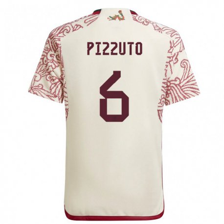 Kandiny Herren Mexikanische Eugenio Pizzuto #6 Wunder Weiß Rot Auswärtstrikot Trikot 22-24 T-shirt