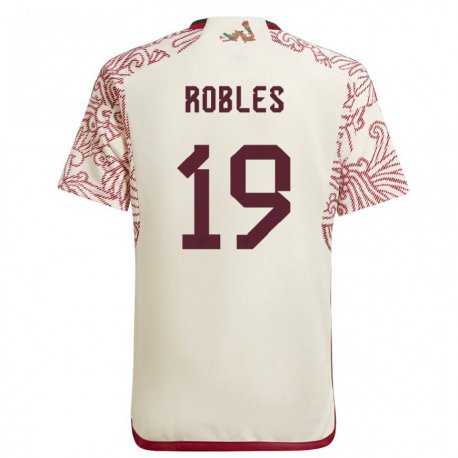 Kandiny Herren Mexikanische Angel Robles #19 Wunder Weiß Rot Auswärtstrikot Trikot 22-24 T-shirt