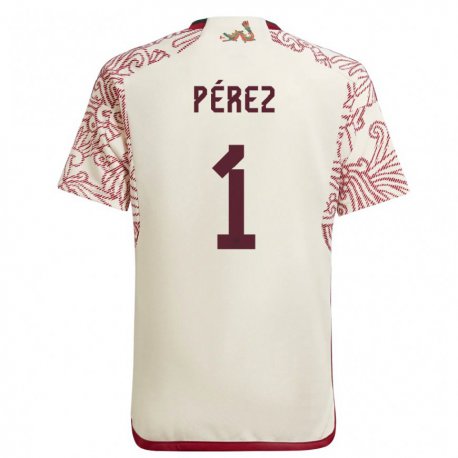 Kandiny Herren Mexikanische Emiliano Perez #1 Wunder Weiß Rot Auswärtstrikot Trikot 22-24 T-shirt