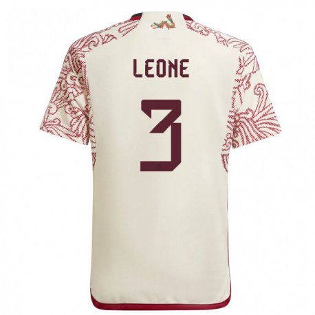 Kandiny Herren Mexikanische Antonio Leone #3 Wunder Weiß Rot Auswärtstrikot Trikot 22-24 T-shirt