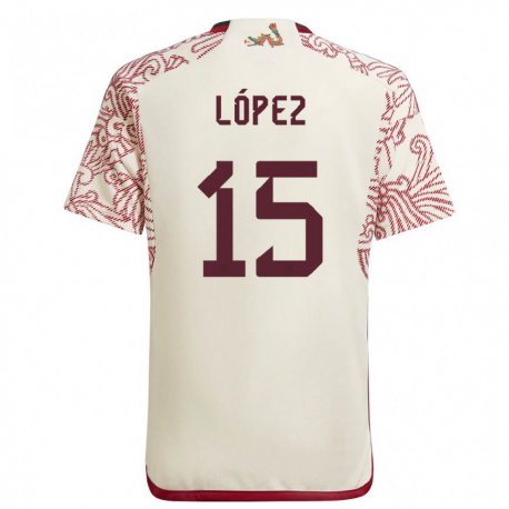 Kandiny Herren Mexikanische Everardo Lopez #15 Wunder Weiß Rot Auswärtstrikot Trikot 22-24 T-shirt