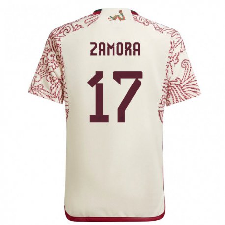 Kandiny Herren Mexikanische Saul Zamora #17 Wunder Weiß Rot Auswärtstrikot Trikot 22-24 T-shirt