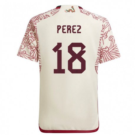 Kandiny Herren Mexikanische Jonathan Perez #18 Wunder Weiß Rot Auswärtstrikot Trikot 22-24 T-shirt