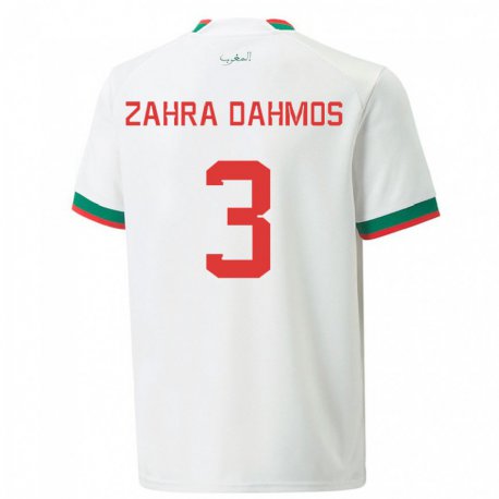 Kandiny Herren Marokkanische Fatima Zahra Dahmos #3 Weiß Auswärtstrikot Trikot 22-24 T-shirt