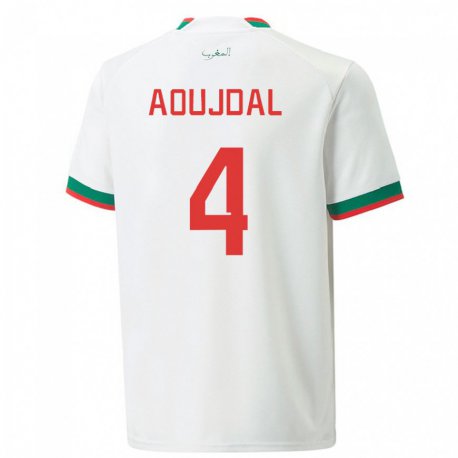 Kandiny Herren Marokkanische Youssef Aoujdal #4 Weiß Auswärtstrikot Trikot 22-24 T-shirt