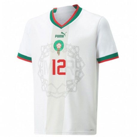 Kandiny Herren Marokkanische Alaa Bellaarouch #12 Weiß Auswärtstrikot Trikot 22-24 T-shirt
