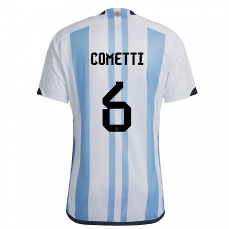 Kandiny Damen Argentinische Aldana Cometti #6 Weiß Himmelblau Heimtrikot Trikot 22-24 T-shirt