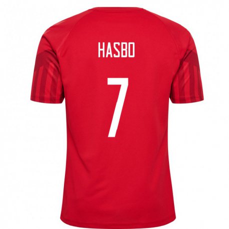 Kandiny Damen Dänische Josefine Hasbo #7 Rot Heimtrikot Trikot 22-24 T-shirt