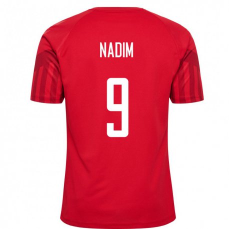 Kandiny Damen Dänische Nadia Nadim #9 Rot Heimtrikot Trikot 22-24 T-shirt
