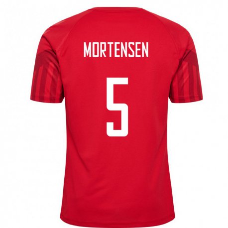 Kandiny Damen Dänische Gustav Mortensen #5 Rot Heimtrikot Trikot 22-24 T-shirt