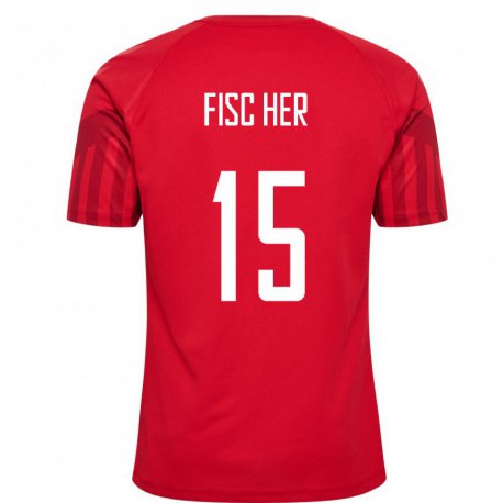 Kandiny Damen Dänische Mikkel Fischer #15 Rot Heimtrikot Trikot 22-24 T-shirt