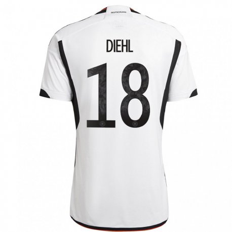 Kandiny Damen Deutsche Justin Diehl #18 Weiß Schwarz Heimtrikot Trikot 22-24 T-shirt