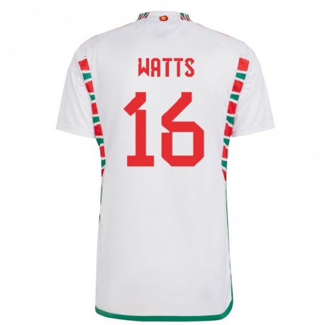 Kandiny Damen Walisische Daniel Watts #16 Weiß Auswärtstrikot Trikot 22-24 T-shirt