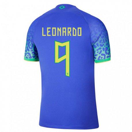Kandiny Damen Brasilianische Marcos Leonardo #9 Blau Auswärtstrikot Trikot 22-24 T-shirt