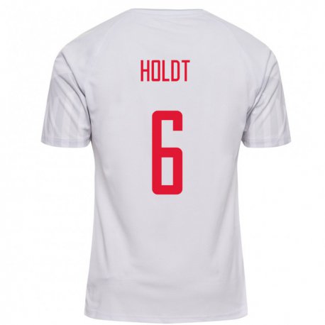 Kandiny Damen Dänische Olivia Holdt #6 Weiß Auswärtstrikot Trikot 22-24 T-shirt
