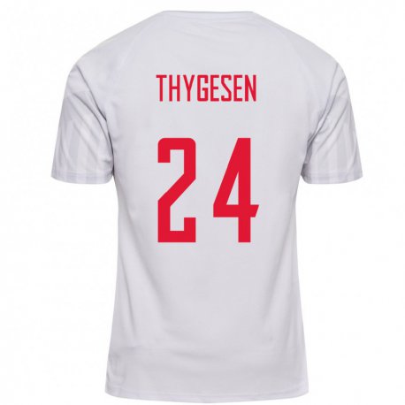 Kandiny Damen Dänische Sarah Thygesen #24 Weiß Auswärtstrikot Trikot 22-24 T-shirt