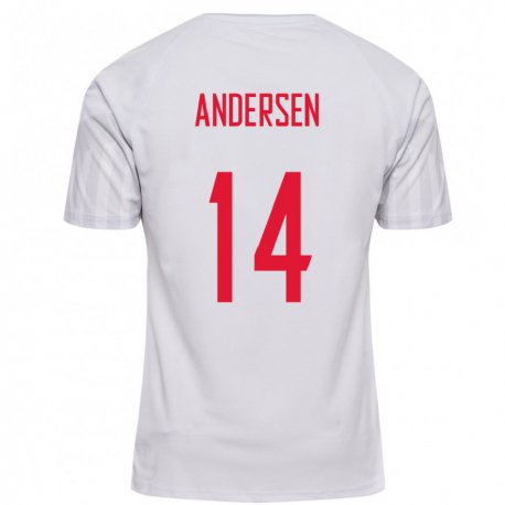 Kandiny Damen Dänische Silas Andersen #14 Weiß Auswärtstrikot Trikot 22-24 T-shirt