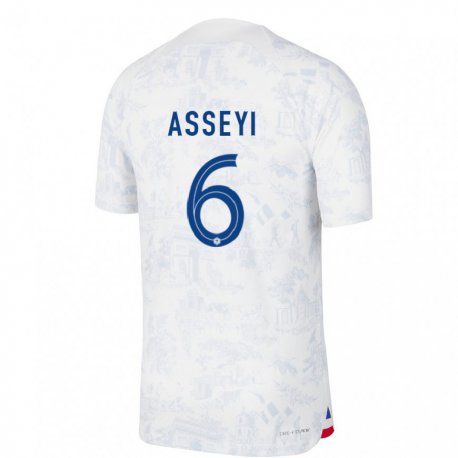 Kandiny Damen Französische Viviane Asseyi #6 Weiß Blau Auswärtstrikot Trikot 22-24 T-shirt