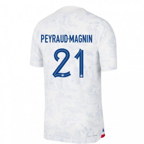 Kandiny Damen Französische Pauline Peyraud Magnin #21 Weiß Blau Auswärtstrikot Trikot 22-24 T-shirt