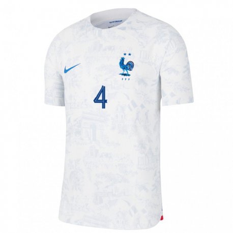 Kandiny Damen Französische Ismael Doukoure #4 Weiß Blau Auswärtstrikot Trikot 22-24 T-shirt