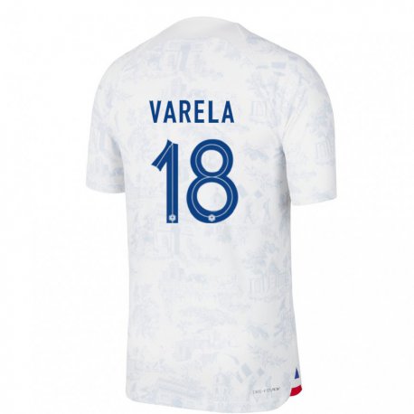 Kandiny Damen Französische Jordan Varela #18 Weiß Blau Auswärtstrikot Trikot 22-24 T-shirt