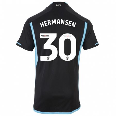 Kandiny Kinder Mads Hermansen #30 Schwarz Auswärtstrikot Trikot 2023/24 T-Shirt