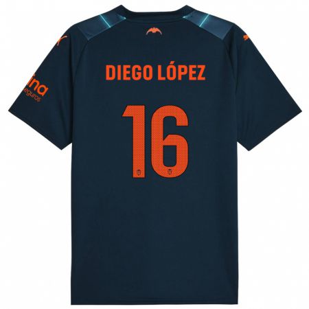 Kandiny Kinder Diego López #16 Marineblau Auswärtstrikot Trikot 2023/24 T-Shirt