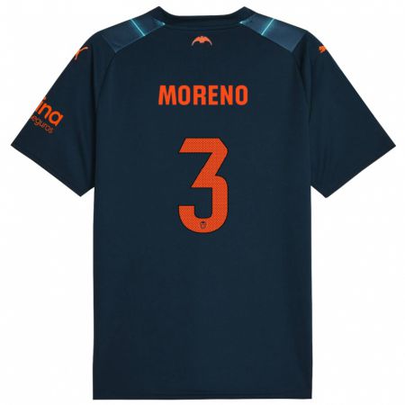 Kandiny Kinder Diego Moreno #3 Marineblau Auswärtstrikot Trikot 2023/24 T-Shirt
