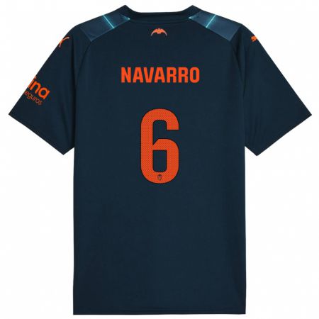 Kandiny Kinder Javi Navarro #6 Marineblau Auswärtstrikot Trikot 2023/24 T-Shirt