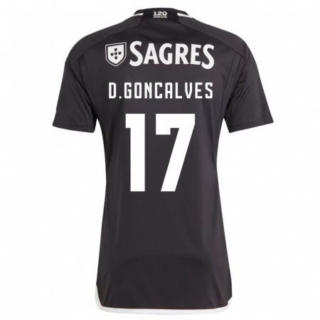 Kandiny Kinder Diogo Goncalves #17 Schwarz Auswärtstrikot Trikot 2023/24 T-Shirt