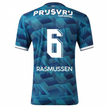Kandiny Herren Jacob Rasmussen #6 Blau Auswärtstrikot Trikot 2023/24 T-Shirt