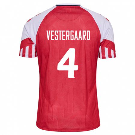 Kandiny Kinder Dänische Jannik Vestergaard #4 Rot Heimtrikot Trikot 24-26 T-Shirt