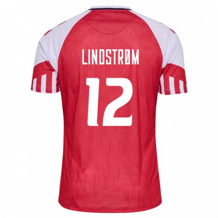 Kandiny Kinder Dänische Jesper Lindstrøm #12 Rot Heimtrikot Trikot 24-26 T-Shirt