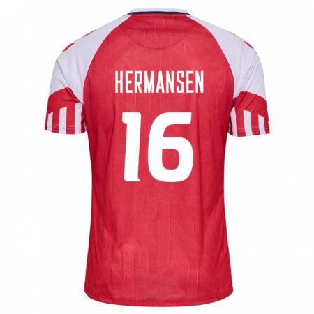 Kandiny Kinder Dänische Mads Hermansen #16 Rot Heimtrikot Trikot 24-26 T-Shirt