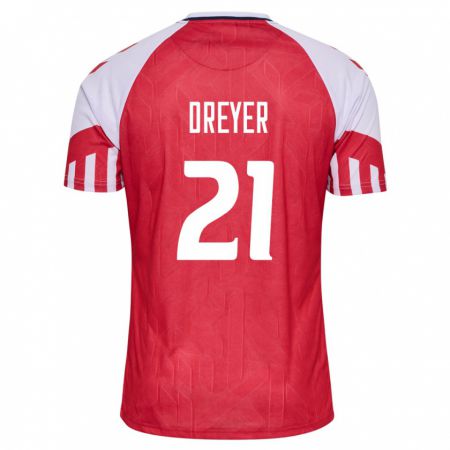 Kandiny Kinder Dänische Anders Dreyer #21 Rot Heimtrikot Trikot 24-26 T-Shirt