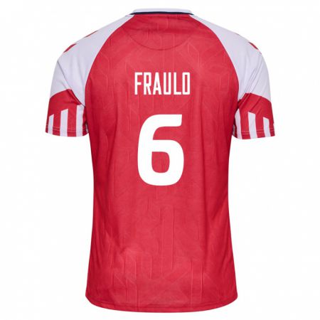Kandiny Kinder Dänische Oscar Fraulo #6 Rot Heimtrikot Trikot 24-26 T-Shirt