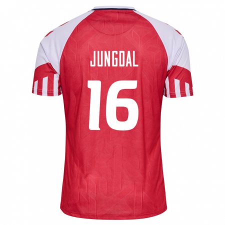 Kandiny Kinder Dänische Andreas Jungdal #16 Rot Heimtrikot Trikot 24-26 T-Shirt