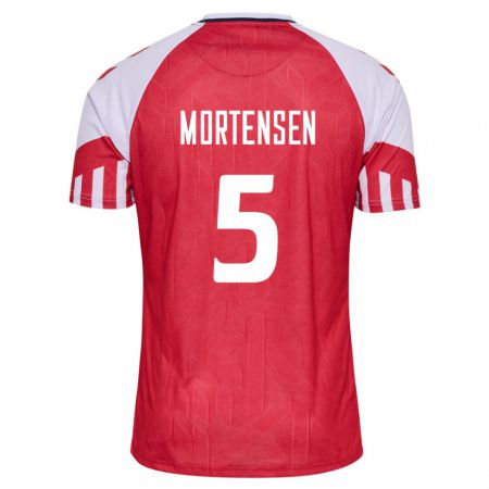 Kandiny Kinder Dänische Gustav Mortensen #5 Rot Heimtrikot Trikot 24-26 T-Shirt