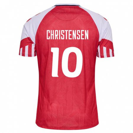 Kandiny Kinder Dänische Gustav Christensen #10 Rot Heimtrikot Trikot 24-26 T-Shirt