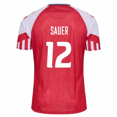 Kandiny Kinder Dänische Mathias Sauer #12 Rot Heimtrikot Trikot 24-26 T-Shirt