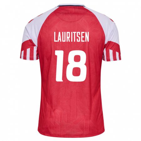 Kandiny Kinder Dänische Tobias Lauritsen #18 Rot Heimtrikot Trikot 24-26 T-Shirt