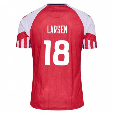 Kandiny Kinder Dänische Lukas Larsen #18 Rot Heimtrikot Trikot 24-26 T-Shirt