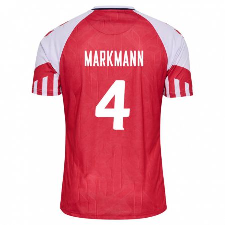 Kandiny Kinder Dänische Noah Markmann #4 Rot Heimtrikot Trikot 24-26 T-Shirt