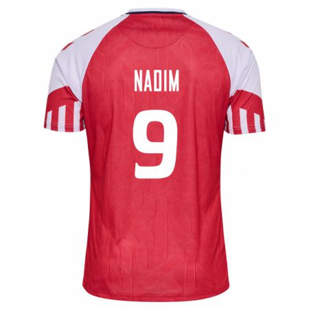 Kandiny Kinder Dänische Nadia Nadim #9 Rot Heimtrikot Trikot 24-26 T-Shirt